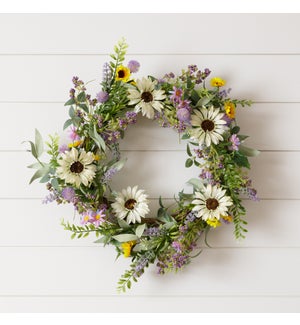 Wreath - Twig Base, Cream Daisies, Lavender Billy Buttons