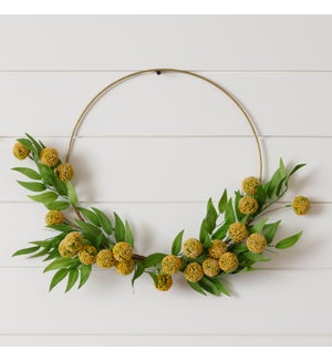 Wreath - Gold Hoop, Billy Buttons, And Foliage