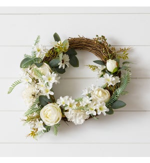 Wreath - White Roses, And Carnations, Twig Base