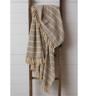 Throw - Gray And Cream Striped With Tassels