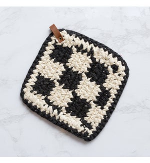 Pot Holder - Crocheted Black And Natural Color