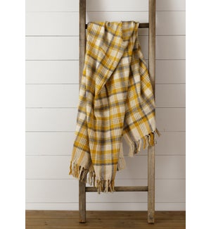 Brushed Cotton Flannel Throw - Mustard, Warm Gray