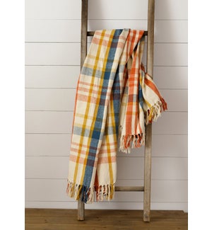 Brushed Cotton Flannel Throw - Navy, Rust, Mustard