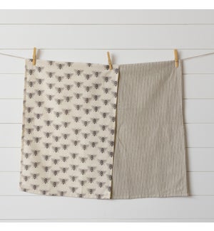 Tea Towels - Black And White Bees