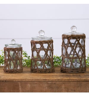 Wicker Wrapped Glass Canister Set