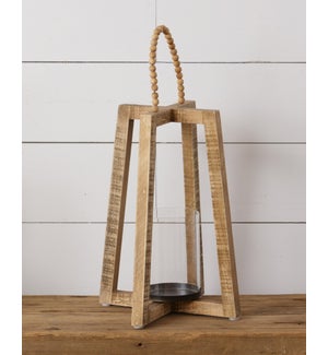 Lantern - Wood With Beaded Handle, Large