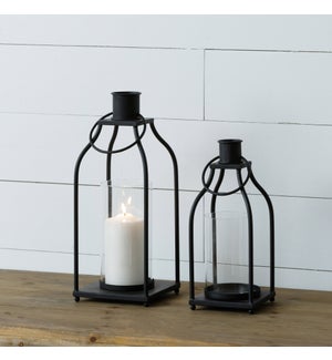 Lantern - Black with Glass Pillar
