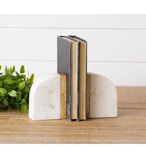Marble And Wood Bookends