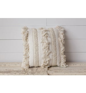 Pillow - Cream Woven with Fringe and Sequins
