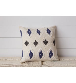 Pillow - Embroidered Blue, Gray, and Cream