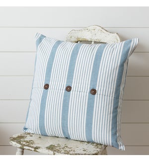 Pillow - Blue Grain Sack Stripe With Button Closure