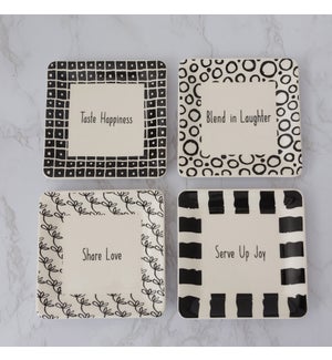 "Appetizer Plates - Words, Black and White"