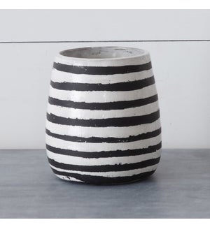Cement Vase - Black And White Striped
