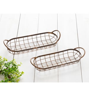 Weathered Wire Oblong Trays, Copper