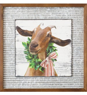 Corrugated Metal And Wood Sign - Goat