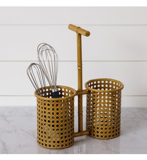 Utensil Holder - Metal Caning And Bamboo