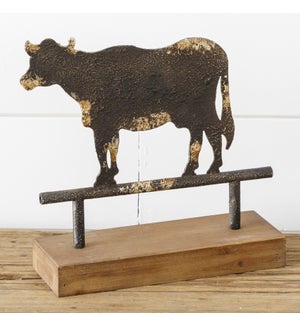 Distressed Cow On Wood Base