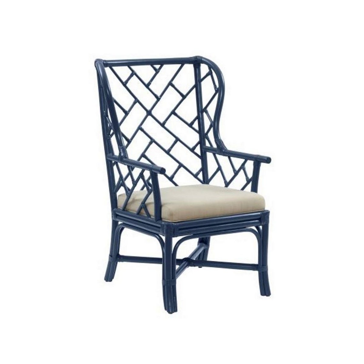 Palm Beach Chippendale Wing Chair Unpainted - "Select Your Color" Rattan Frame with Leather Wraps