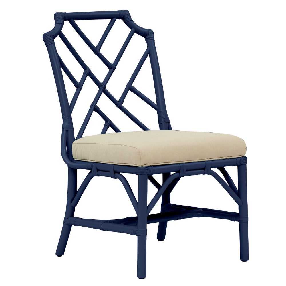 Palm Beach Chippendale Side Chair Unpainted - "Select Your Color" Cushion Color: Cream Rattan Fram