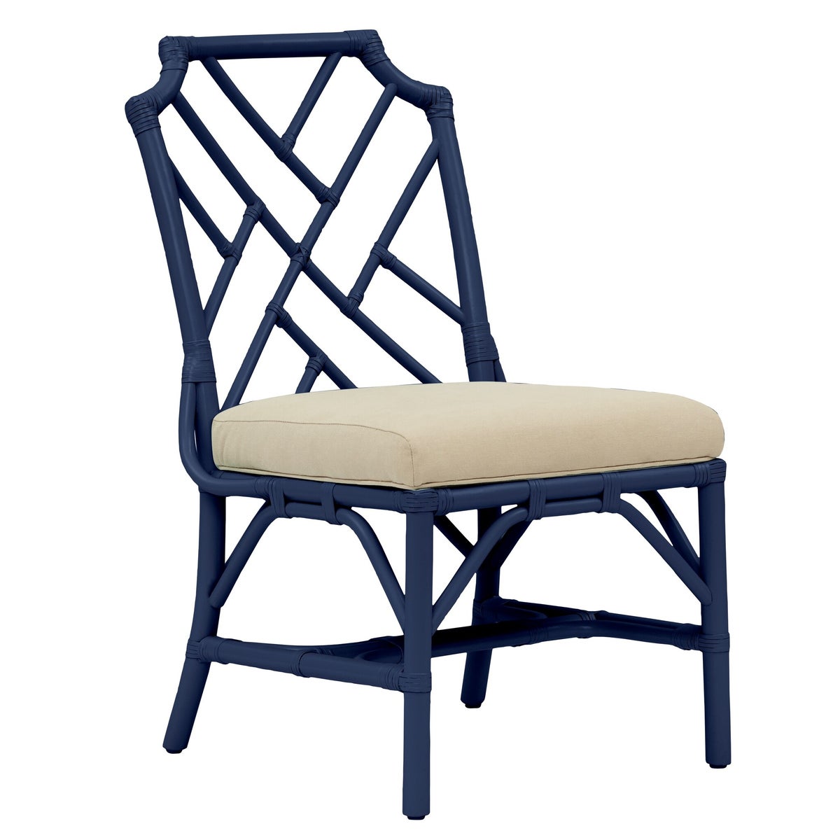 Palm Beach Chippendale Side Chair Unpainted - "Select Your Color" Cushion Color: Cream Rattan Fram