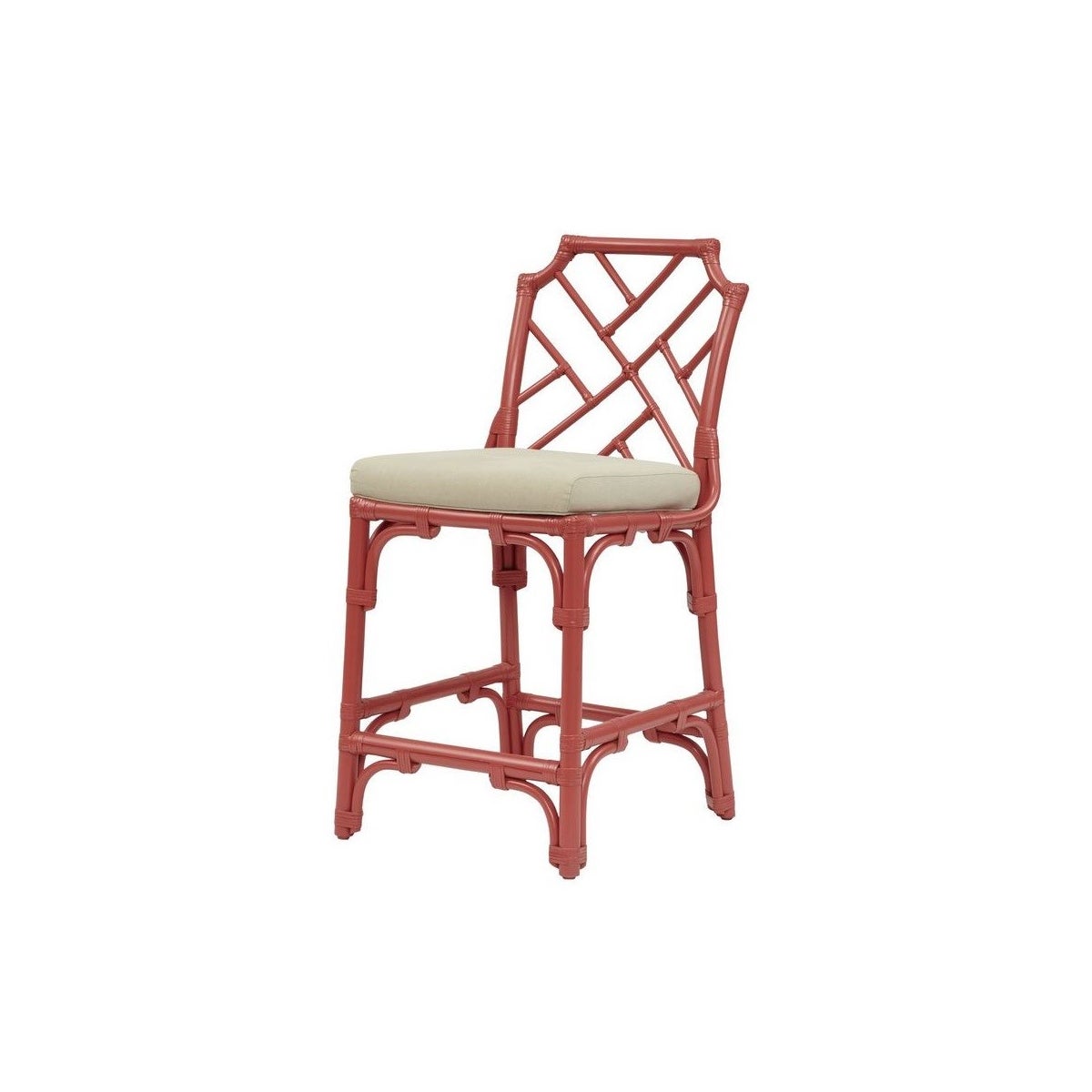 Palm Beach Chippendale Counter Chair Unpainted - "Select Your Color" Rattan Frame with Leather Wr
