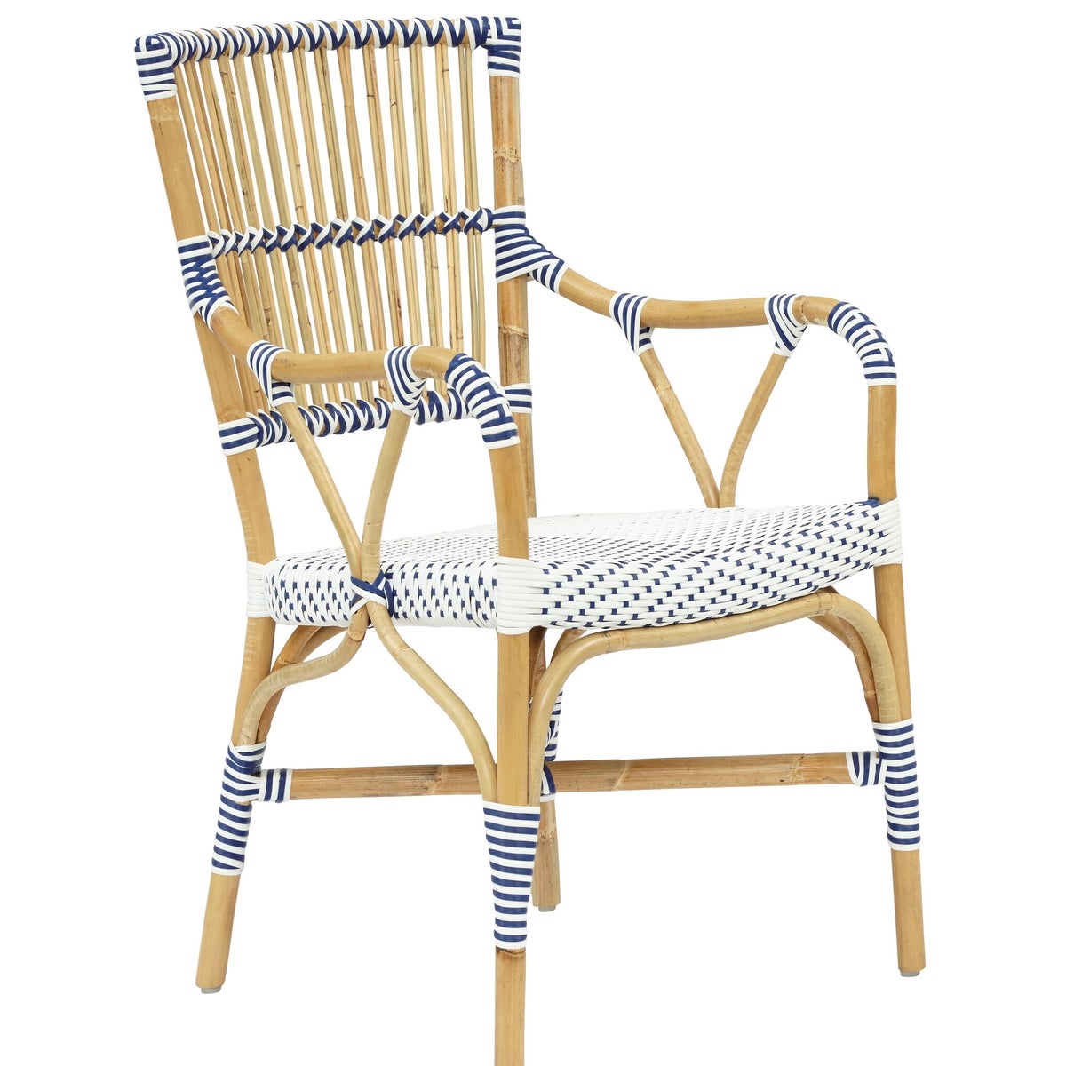Madrid Arm Chair Frame Color - Natural Woven Seat and Back Color - White/Navy This Item Wi