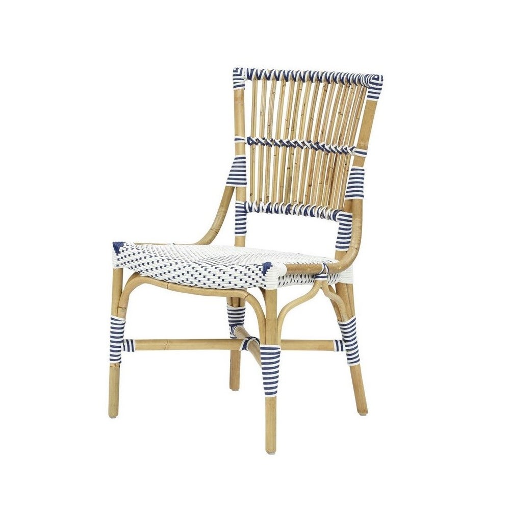 Madrid Side Chair  Frame - Natural  Woven Seat and Back  Color - White/Navy  Sold in pairs ONLY