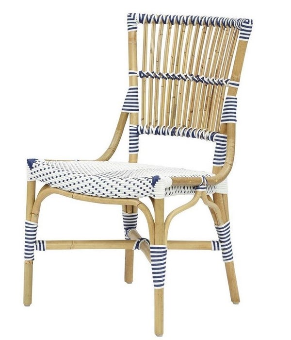 Madrid Side Chair  Frame - Natural  Woven Seat and Back  Color - White/Navy  SOLD IN PAIRS ONLY