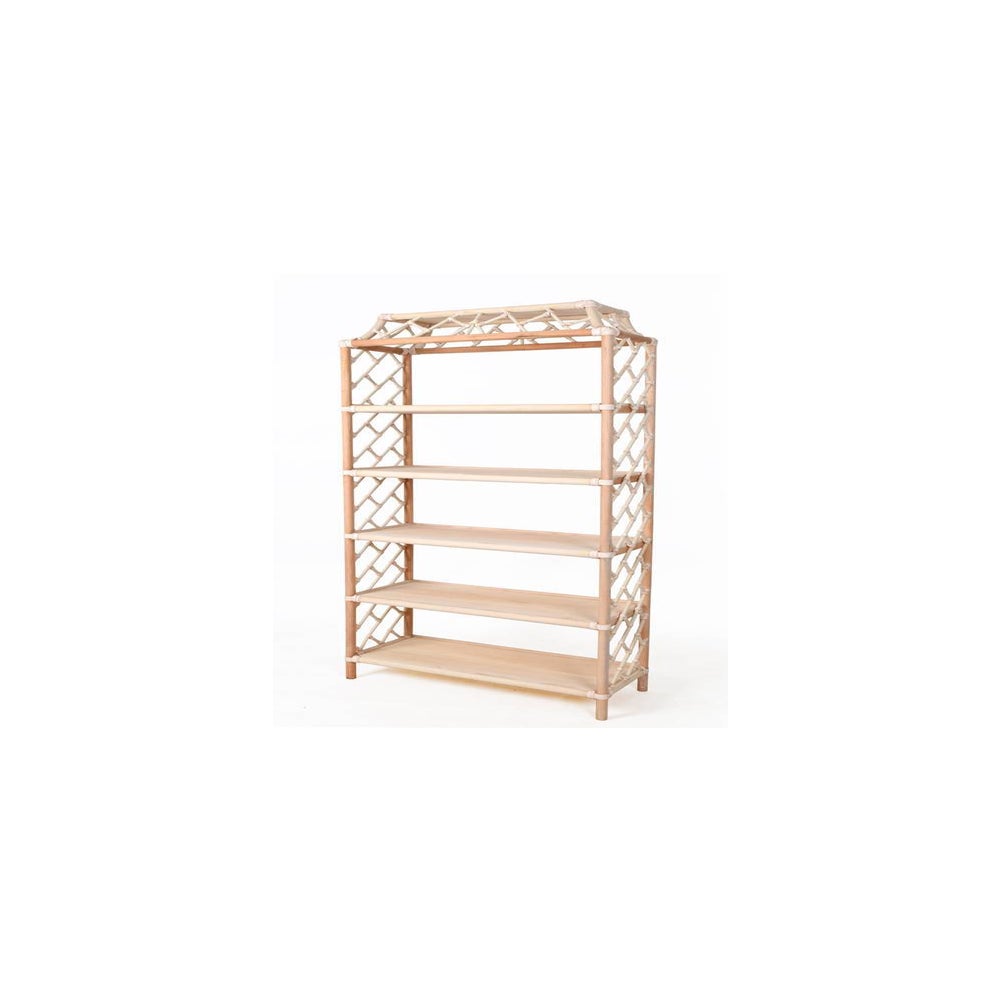 Skyler Tall Oval Pine Wood and Honey Rattan Bookshelf by World Market