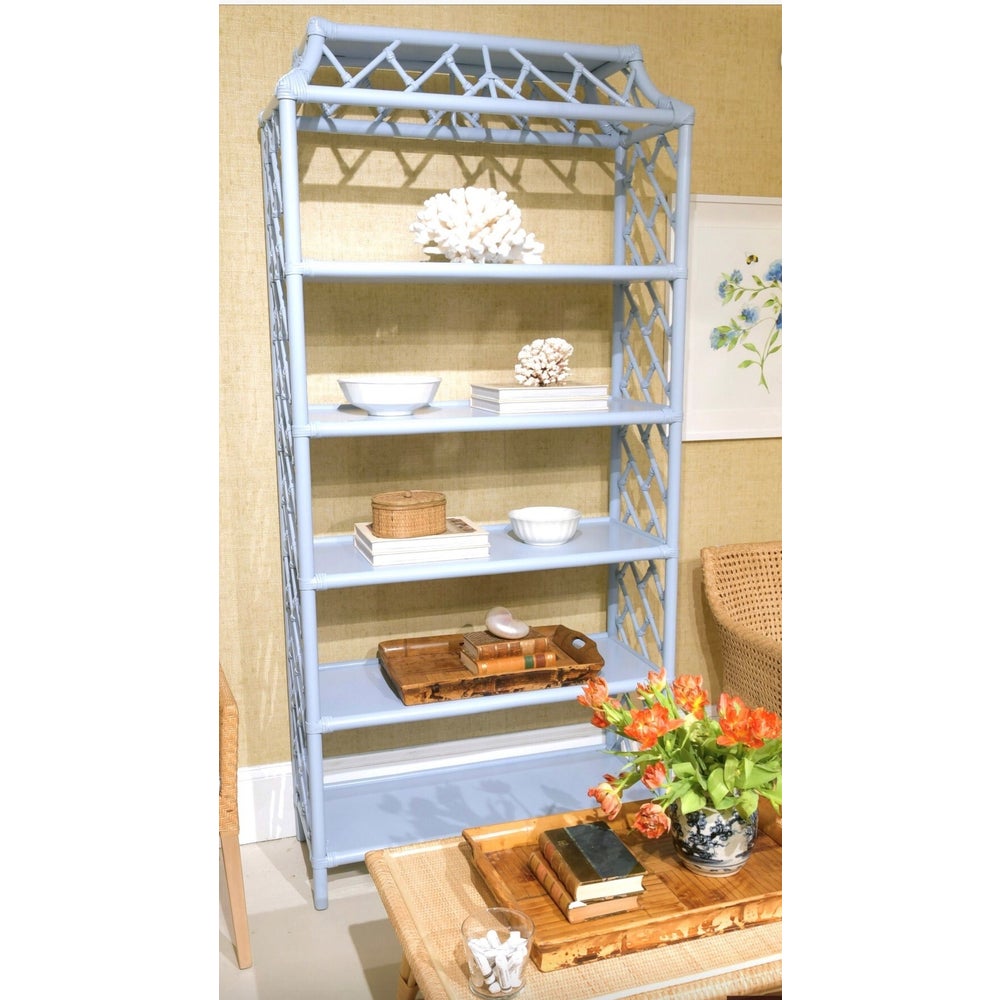 Chippendale Bookcase Unpainted"Select Your Color" Rattan Frame with Leather Wraps