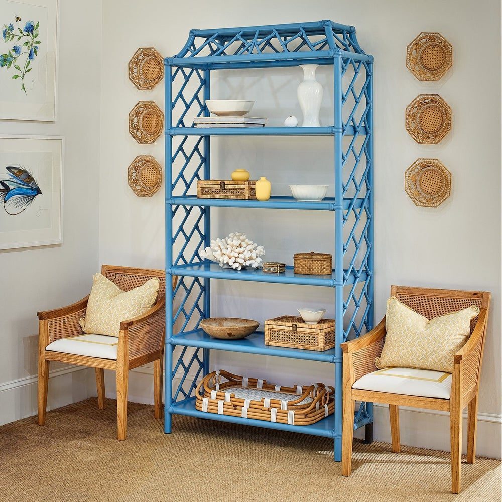 Chippendale Bookcase(Shown in "Mediterranean Sky")"Select Your Color" Rattan Frame with Leather W