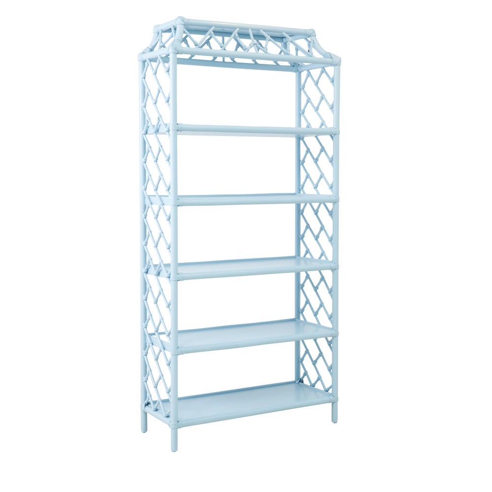 Chippendale Bookcase(Shown in "Mediterranean Sky")"Select Your Color" Rattan Frame with Leather W