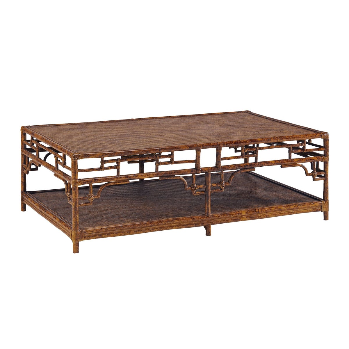 Pagoda Coffee Table, Large Woven Upper and Lower Shelf Color - Tortoise