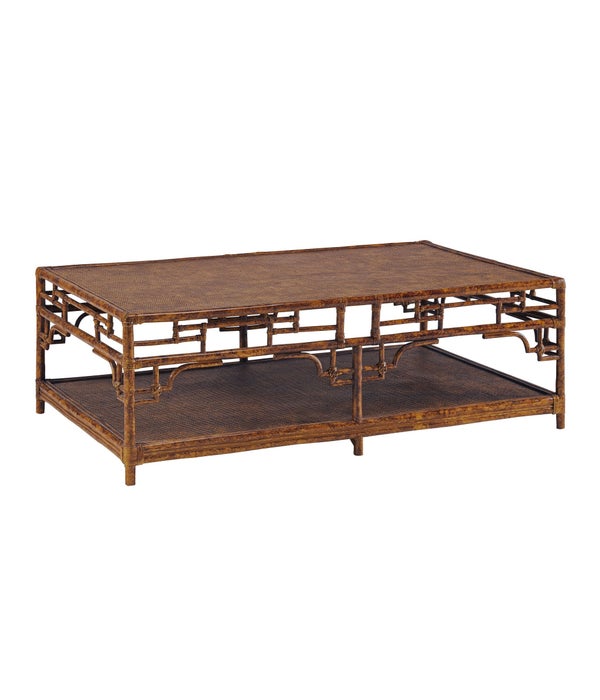 Pagoda Coffee Table, Large Woven Upper and Lower Shelf Color - Tortoise