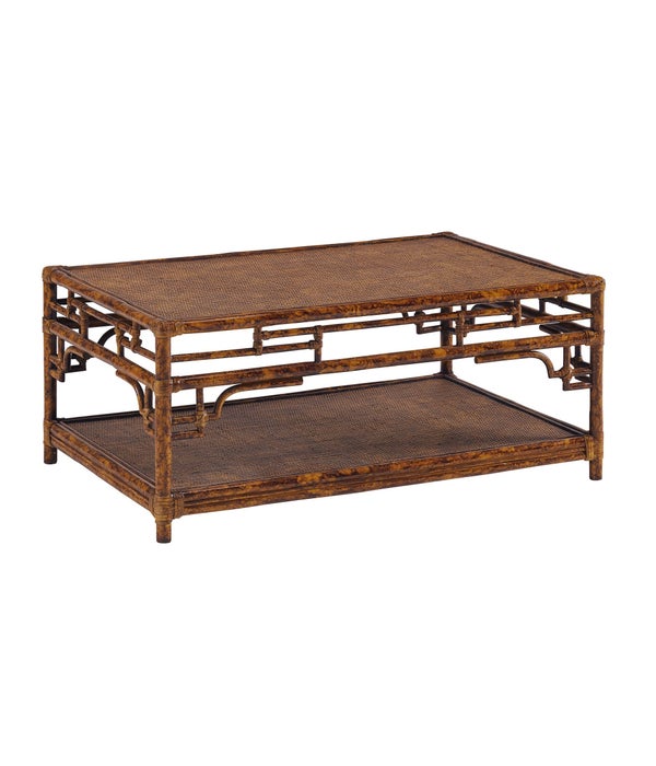 Pagoda Coffee Table, Small Woven Upper and Lower shelf Color - Tortoise