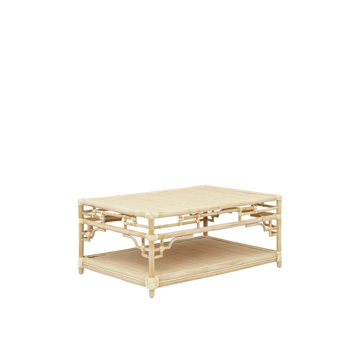 Pagoda Coffee Table, Small Unpainted - "Select Your Color" Rattan Frame with Leather Wraps