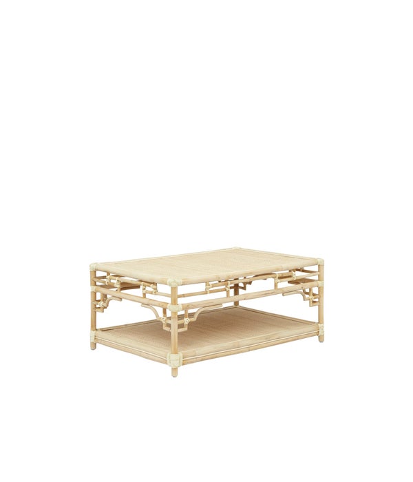 Pagoda Coffee Table, Small Unpainted - "Select Your Color" Rattan Frame with Leather Wraps