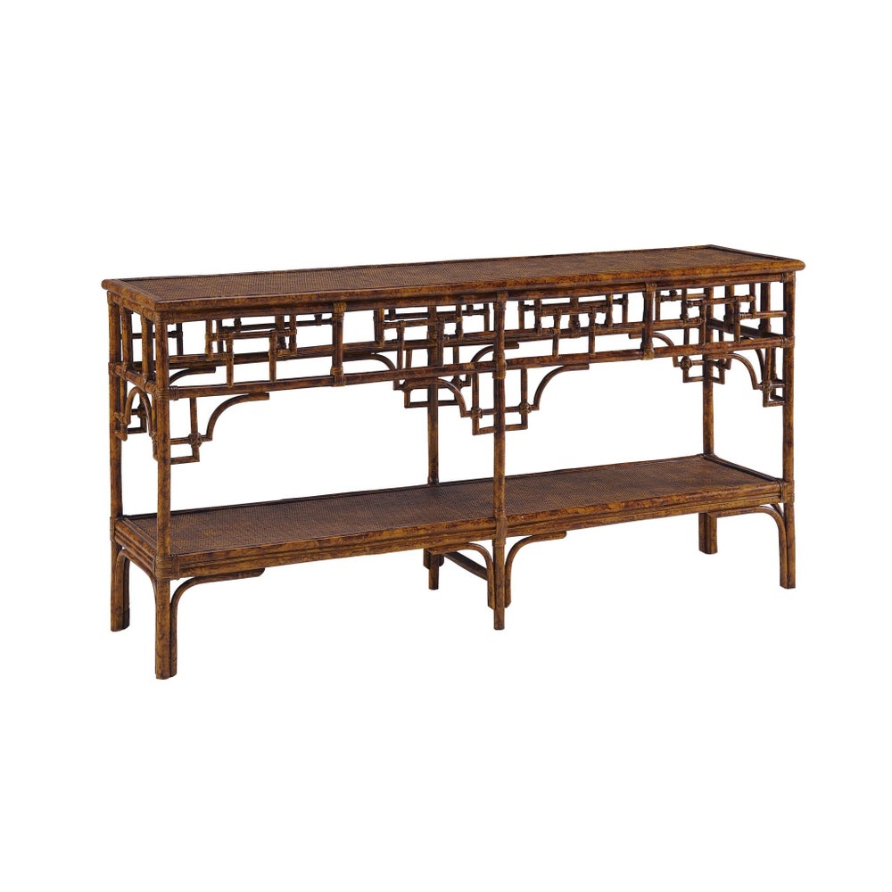 Pagoda Console, Large Woven Upper and Lower shelf Color - Tortoise
