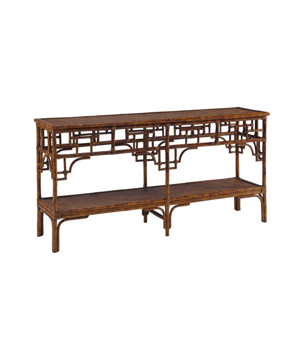 Pagoda Console, Large Woven Upper and Lower shelf Color - Tortoise