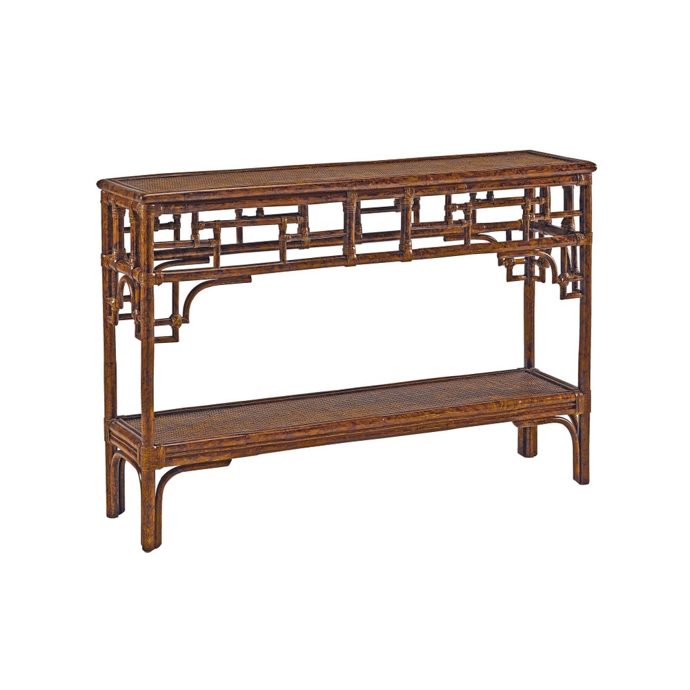 Pagoda Console, Small Woven Upper and Lower Shelf Color - Tortoise