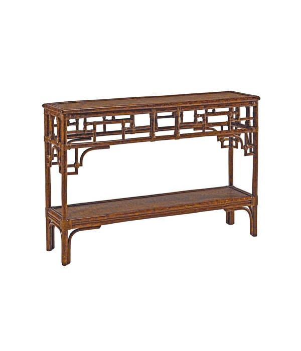 Pagoda Console, Small Woven Upper and Lower Shelf Color - Tortoise