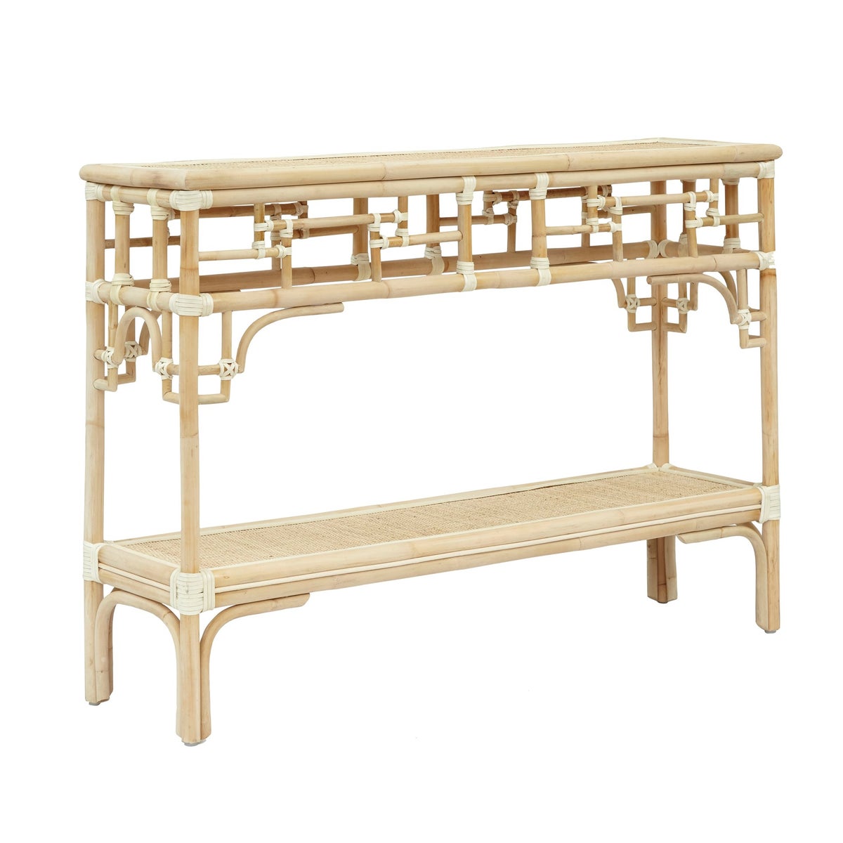 Pagoda Console, Small Unpainted - "Select Your Color" Rattan Frame with Leather Wraps