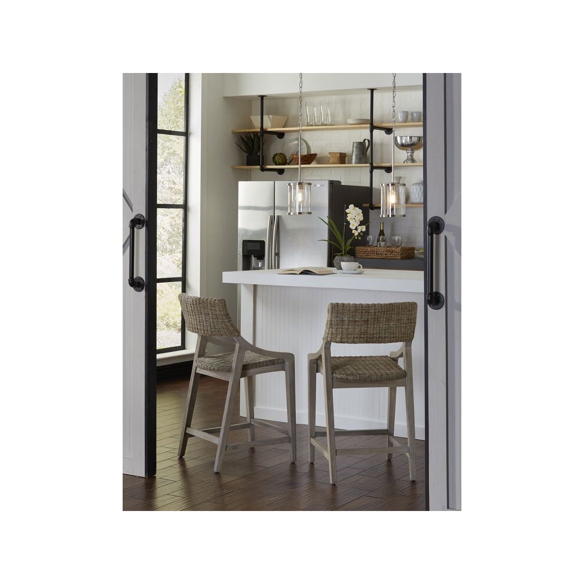 Urbane Counter Chair Frame Color - Old Gray Woven Seat and Back Color - Stone