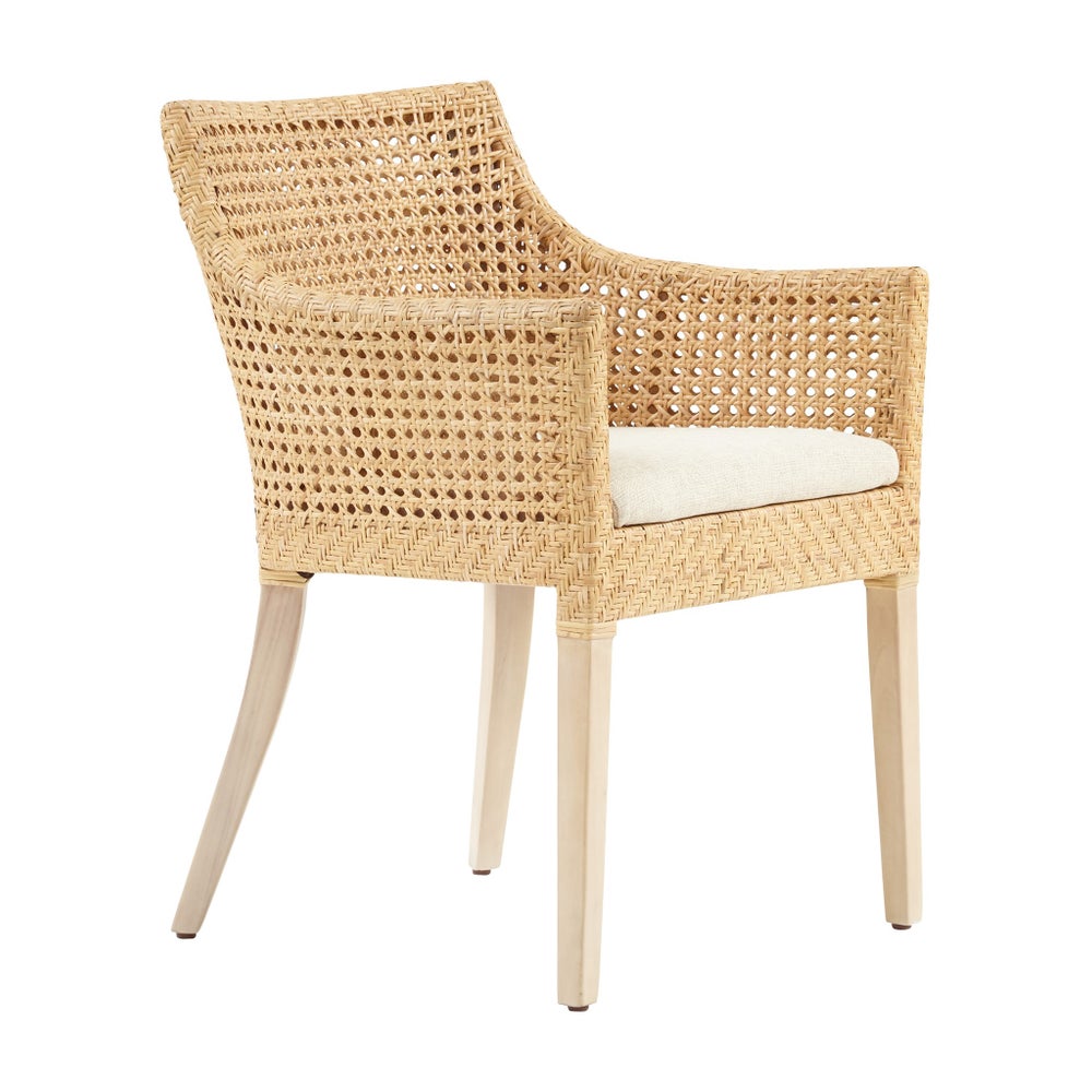 Blora Arm Chair Mahogany Wood Frame - Natural Woven Rattan Color - Natural   Cushion Color - Crea