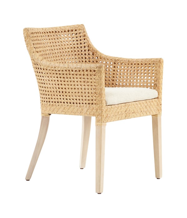 Blora Arm Chair Mahogany Wood Frame - Natural Woven Rattan Color - Natural   Cushion Color - Crea
