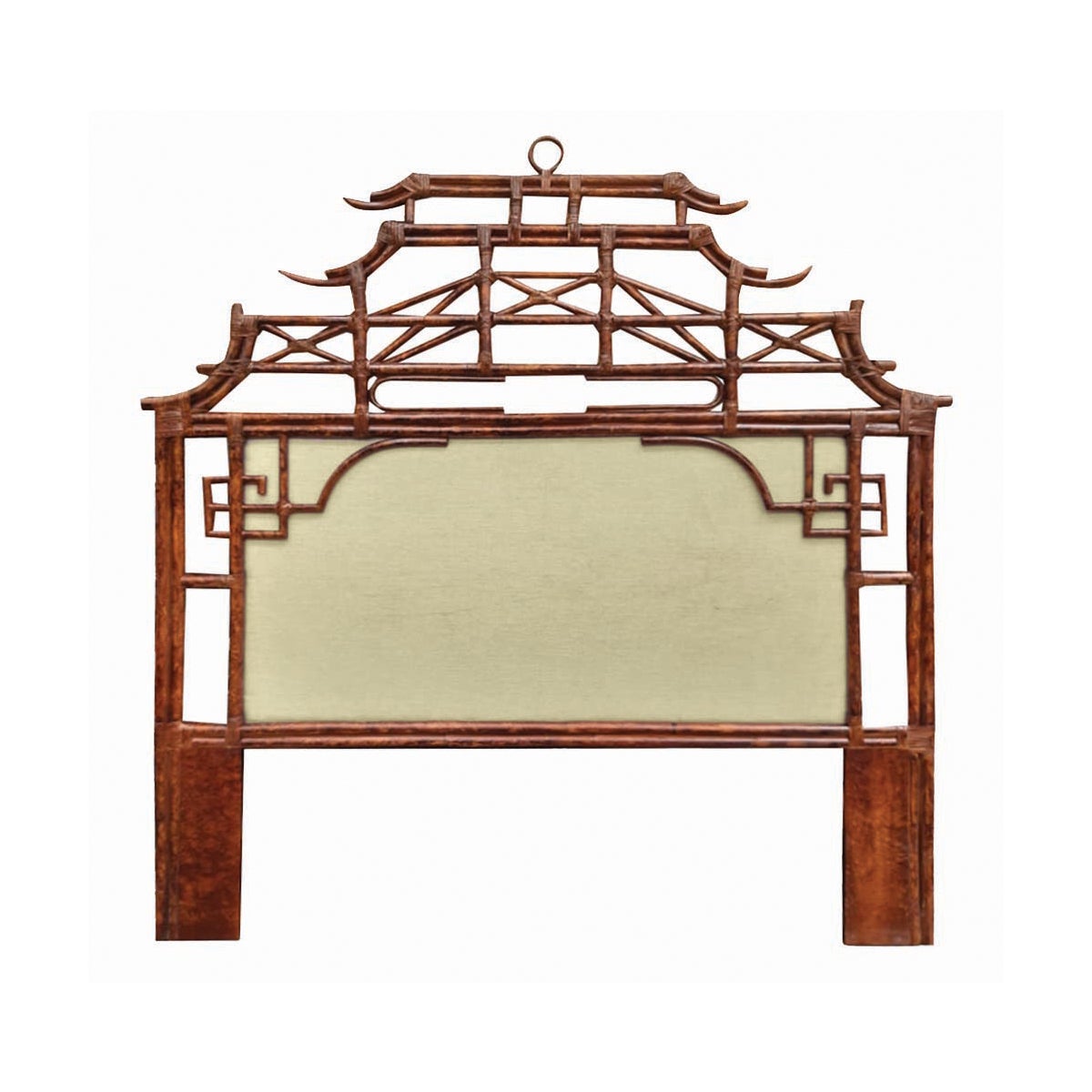 Pagoda Queen Headboard w/ Fabric Insert Frame Material - Rattan Frame Color - Tortoise Fabric Ins