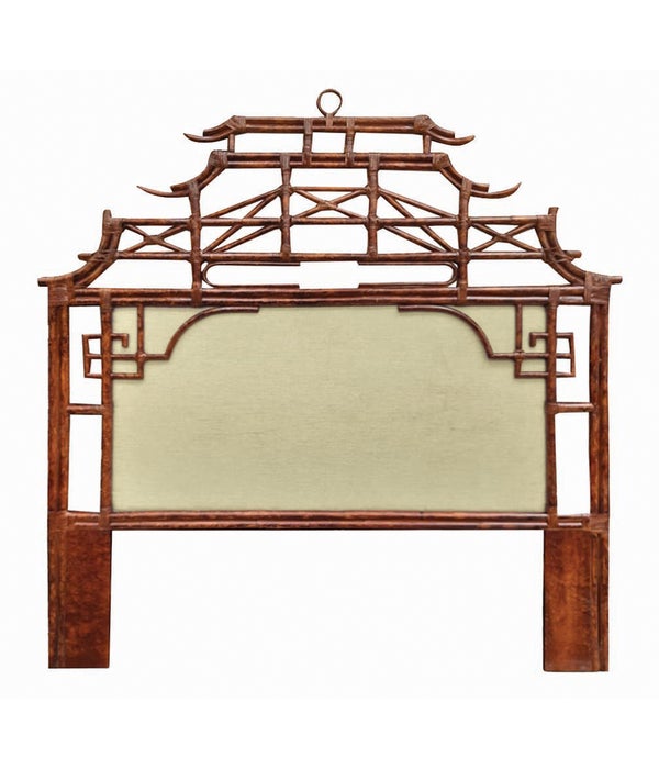 CLOSE-OUT!!Pagoda Queen Headboard w/ Fabric Insert Frame Material - Rattan Frame Color - Tortoise