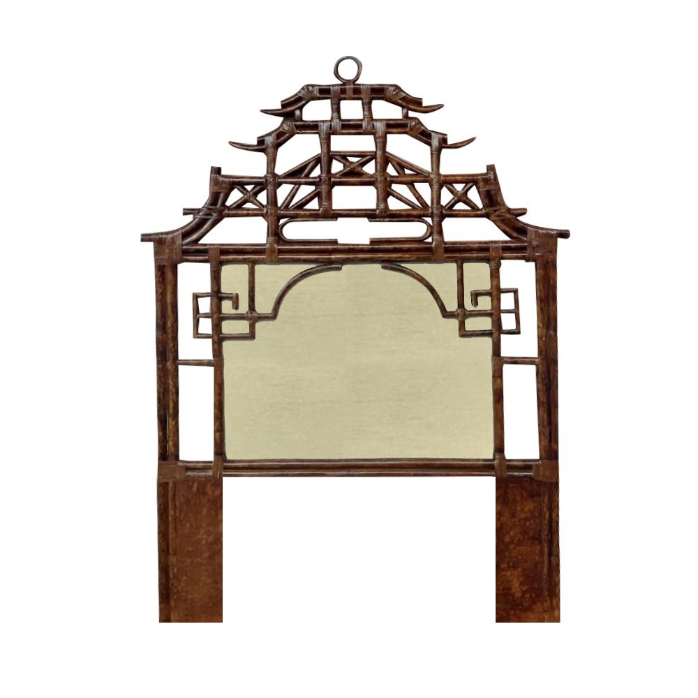 CLOSE-OUT!!Pagoda Twin Headboard w/ Fabric Insert Frame Material - Rattan Frame Color - Tortoise