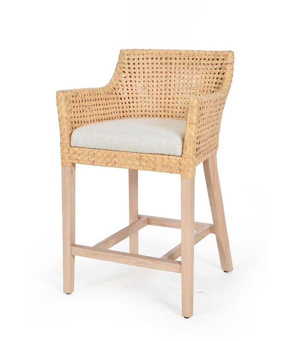 Blora Counter Chair Mahogany Frame Color - Natural Woven Rattan Color - Natural  Cushion Color -