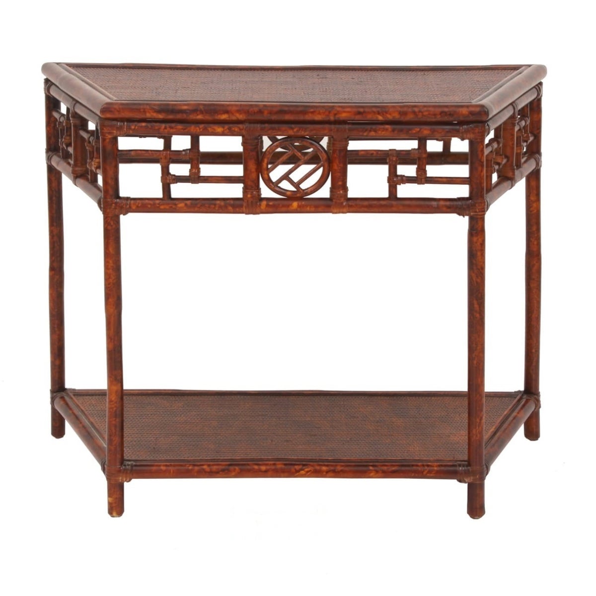 Demilune Table, Large Woven Top Rattan Frame with Leather Wraps Color - Tortoise This Item Will